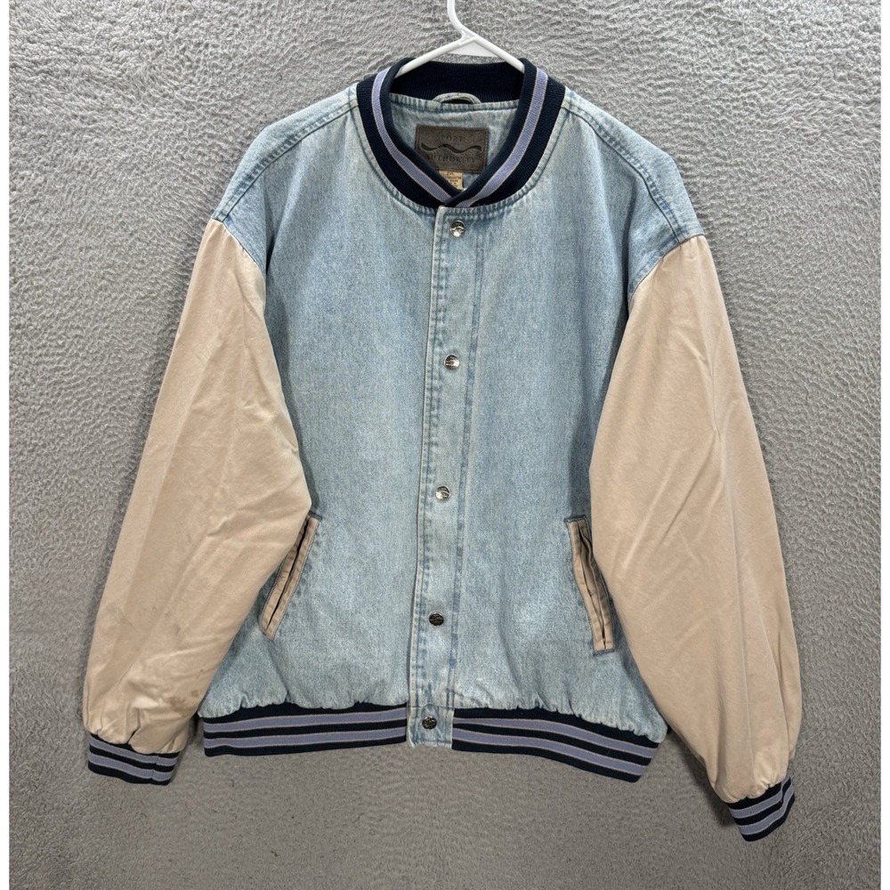 Vintage Port Authority Jacket Mens XXL Blue Denim Varsity Bomber Workwear Y2K